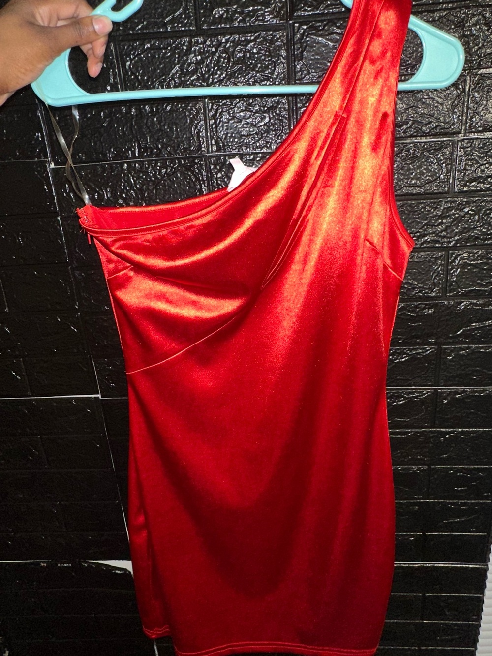One-Shoulder Red Satin Mini Dress - Kayy Princess